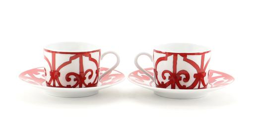 Hermès Balcon du Guadalquivir 4-Piece Teacup & Saucer Set Printed Porcelain