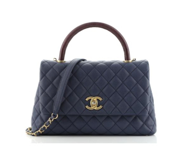 Chanel Navy Blue Quilted Caviar Leather Small Lizard Handle Coco Flap Bag  Chanel