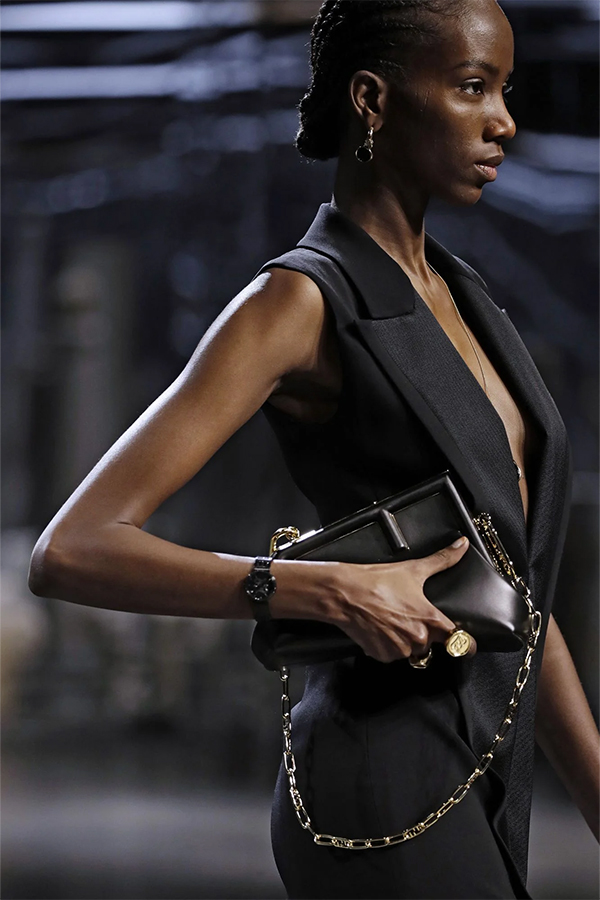 Fendi First Leather Shoulder Bag Black