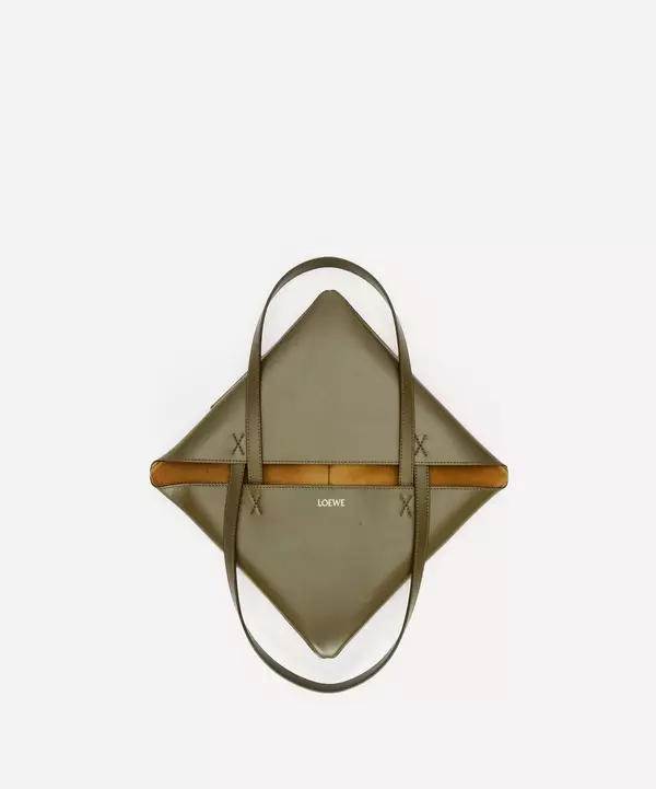 LOEWE green Mini Leather Puzzle Fold Tote Bag